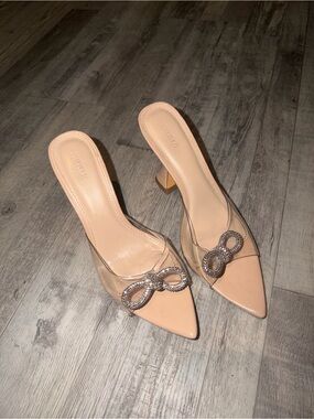 Forever 21 Nude Pointed Mule Heels with Crystal Bow